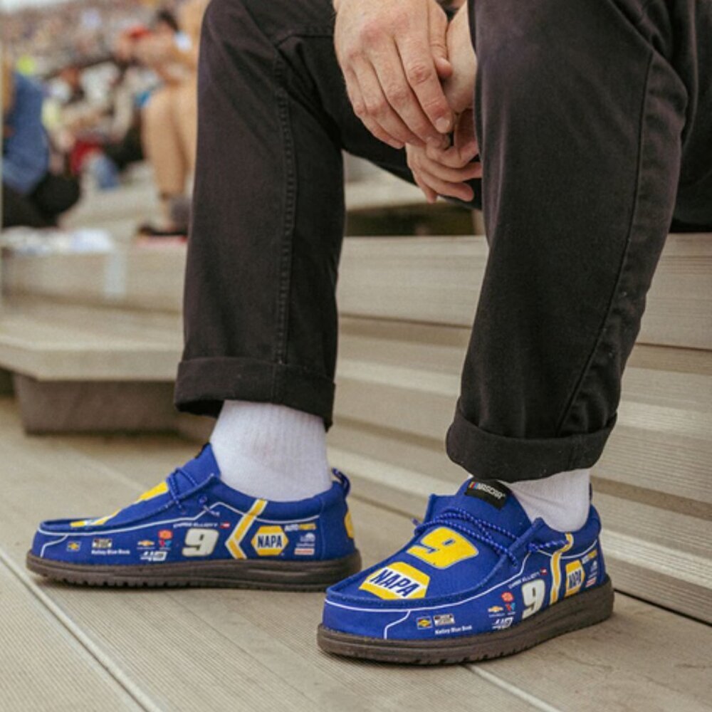 NEW Hey Dude Wally Nascar Chase Elliott Blue Multi Casual Slip On Shoe US 9